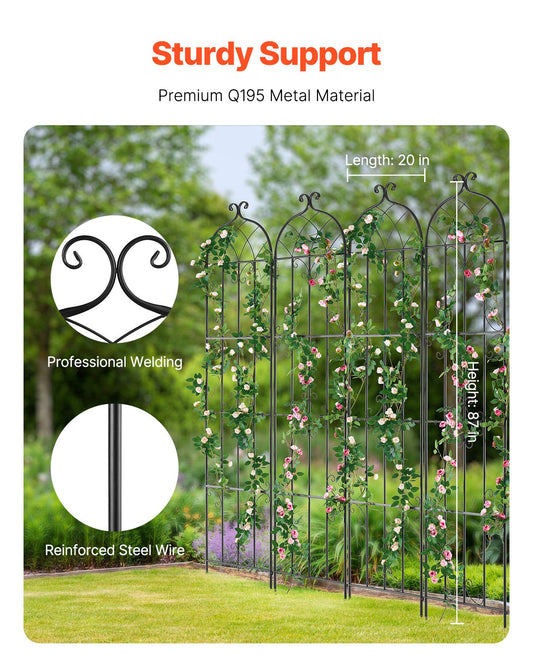 VEVOR 4 Packs Metal Garden Trellis for Climbing Plant Support 87x20 in Rustproof