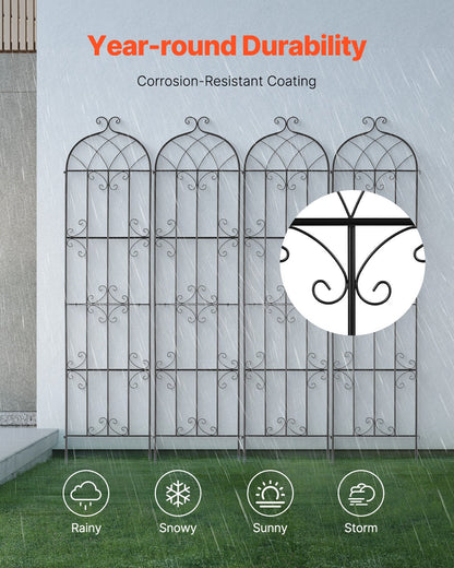 VEVOR 4 Packs Metal Garden Trellis for Climbing Plant Support 87x20 in Rustproof