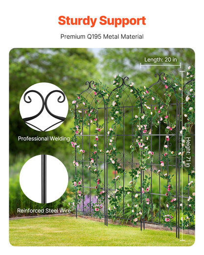 4-Pack Rustproof Metal Trellis for Climbing Plants, 1.8 x 0.5 m, Easy Setup