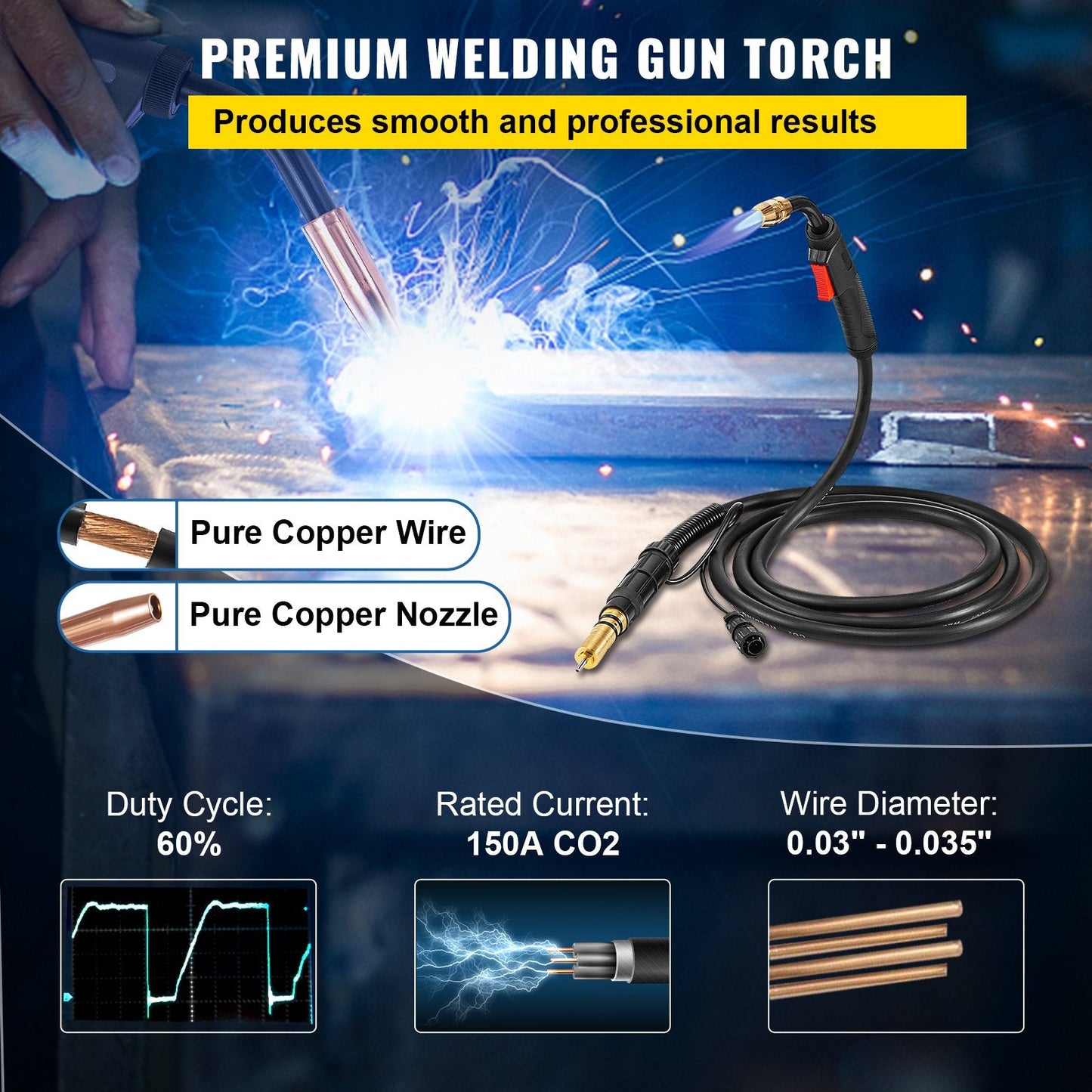 150A MIG Welding Gun Torch Replacement for Miller M-150, 4.6m Cable