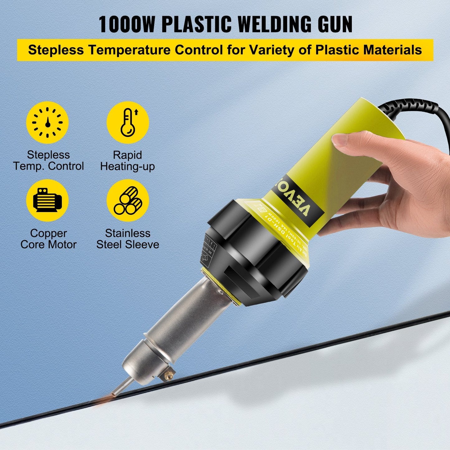 Roofing PVC Welder Kit: 1000W 220V Hot Air Gun with 3m Cable & Accessories