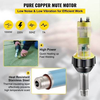 Roofing PVC Welder Kit: 1000W 220V Hot Air Gun with 3m Cable & Accessories