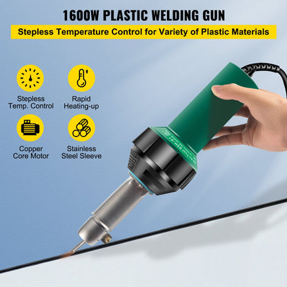 VEVOR Roofing Welder PVC Welding Gun 6 pcs 1600W 220V Welding Tool Kit w/ Case