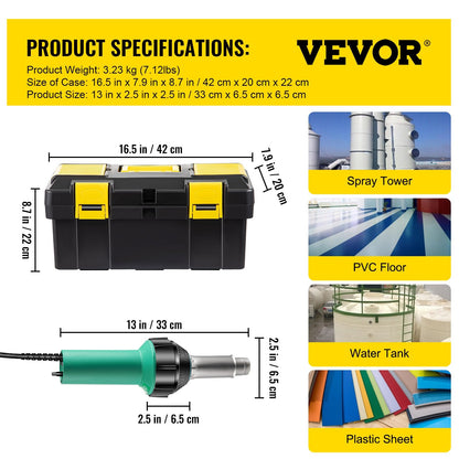 Roofing Welder Kit: 1600W PVC Welding Gun with Accessories, 220V, 3m Cable