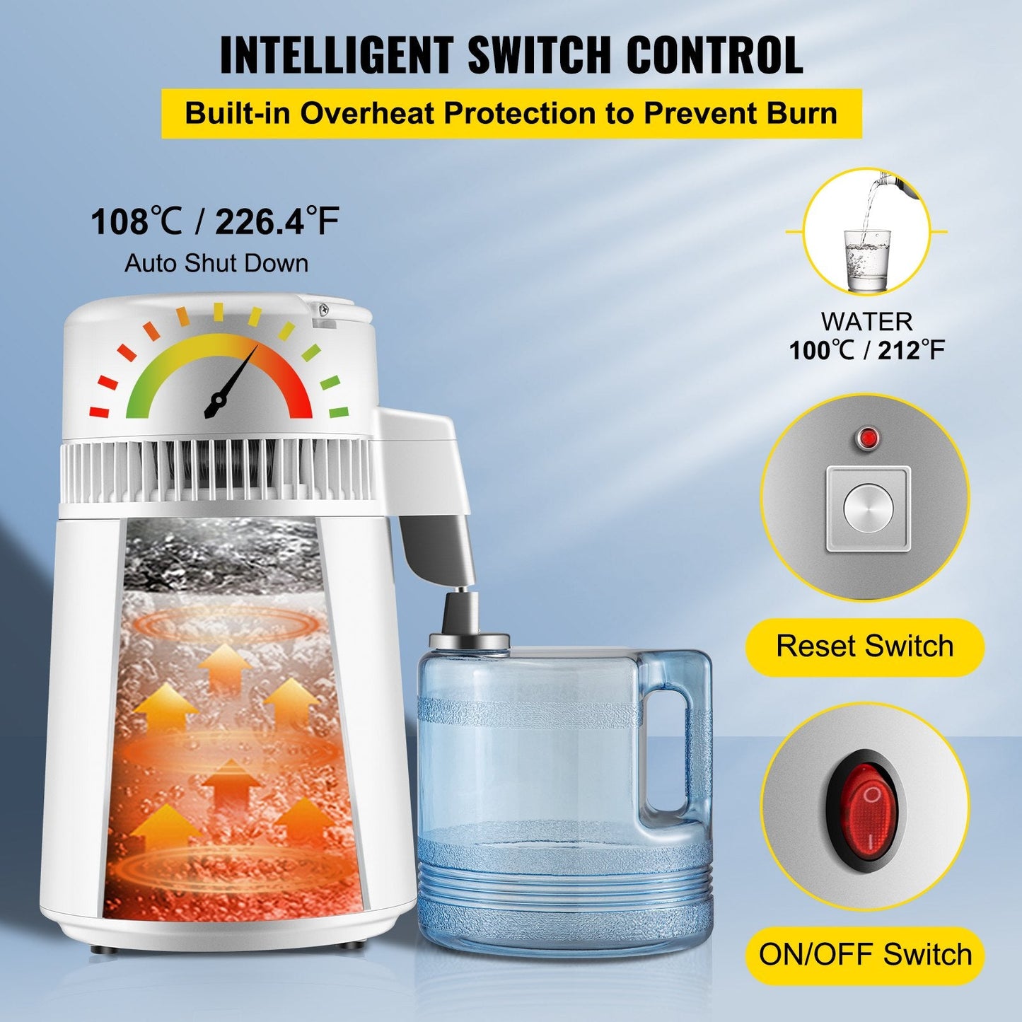 4L Water Distiller with Stainless Steel Interior and Efficient Cooling System