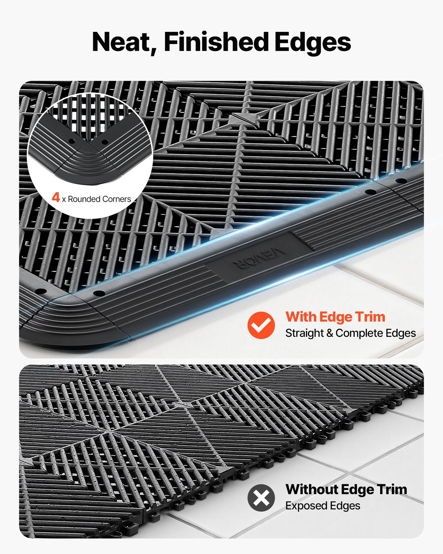 Transition Edge Kit, 11-Piece, Durable Straight Garage Floor Edging, PP Material, Easy Installation, Edge Protection for Wet Area Restaurant Pool, Only Compatible with Drainage Mats, Black