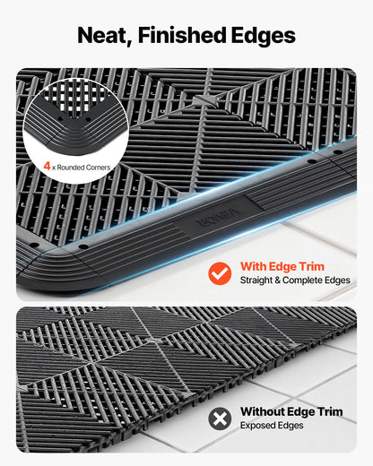 Transition Edge Kit, 11-Piece, Durable PP Interlocking Modular Garage Floor Edging, Easy Installation, Edge Protection for Wet Area Restaurant, Only Compatible with Drainage Mats, Black