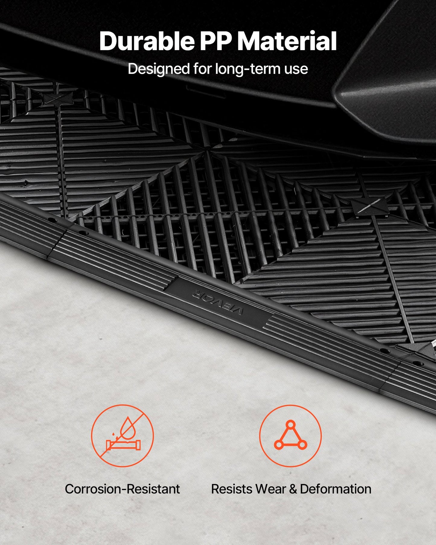 Transition Edge Kit, 11-Piece, Durable PP Interlocking Modular Garage Floor Edging, Easy Installation, Edge Protection for Wet Area Restaurant, Only Compatible with Drainage Mats, Black