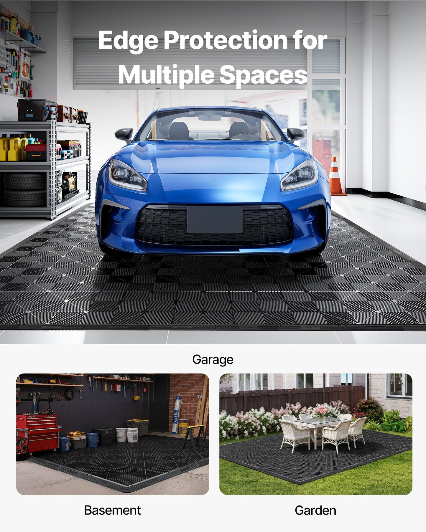 Transition Edge Kit, 11-Piece, Durable PP Interlocking Modular Garage Floor Edging, Easy Installation, Edge Protection for Wet Area Restaurant, Only Compatible with Drainage Mats, Black