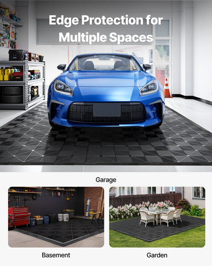 Transition Edge Kit, 11-Piece, Durable PP Interlocking Modular Garage Floor Edging, Easy Installation, Edge Protection for Wet Area Restaurant, Only Compatible with Drainage Mats, Black