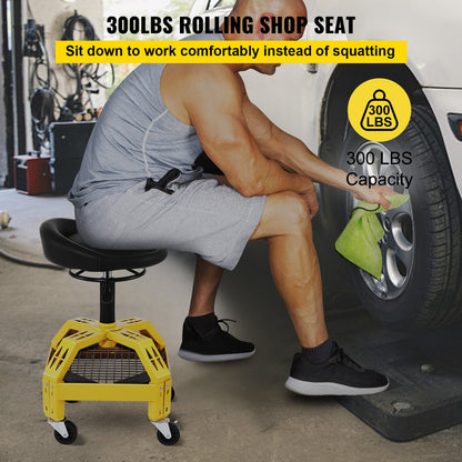 VEVOR Rolling Garage Stool, 300LBS Capacity, Adjustable Height from 24 in to 28.7
