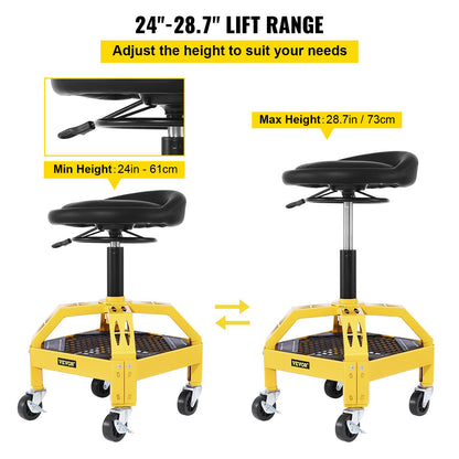 VEVOR Rolling Garage Stool, 300LBS Capacity, Adjustable Height from 24 in to 28.7