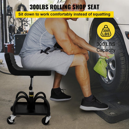 Adjustable Mechanic Stool with Casters, 135 kg Capacity, 40-52 cm Height Range
