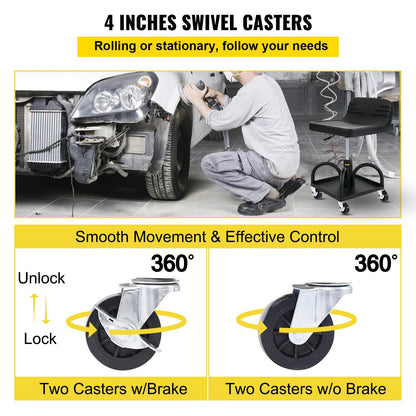 Adjustable Mechanic Stool with Casters, 135 kg Capacity, 40-52 cm Height Range