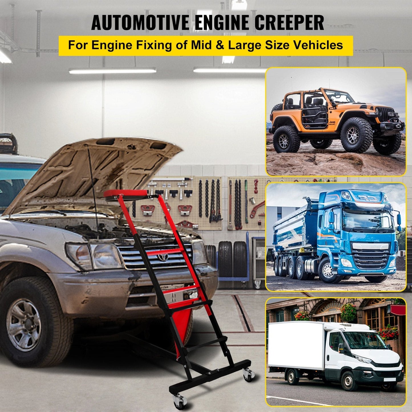 Foldable Engine Creeper with Adjustable Height for Garage or Workshop Use