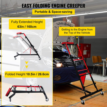 Foldable Engine Creeper with Adjustable Height for Garage or Workshop Use