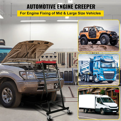 Adjustable Topside Engine Creeper with Padded Deck, 181 kg Capacity, Foldable Design