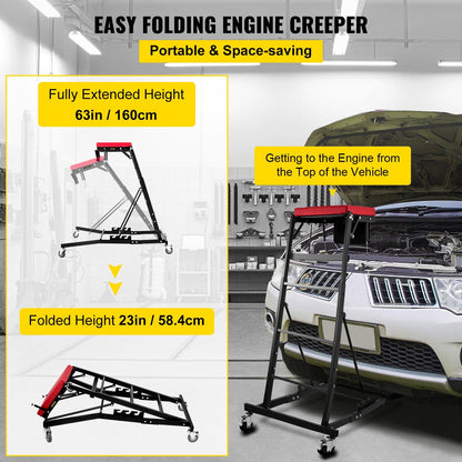 Adjustable Topside Engine Creeper with Padded Deck, 181 kg Capacity, Foldable Design