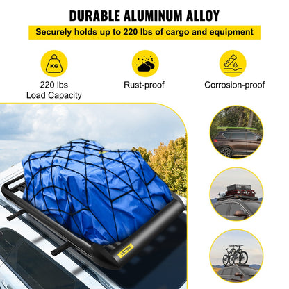 Universal Aluminum Roof Rack Basket 1.27m x 0.9m for Car Luggage & Travel