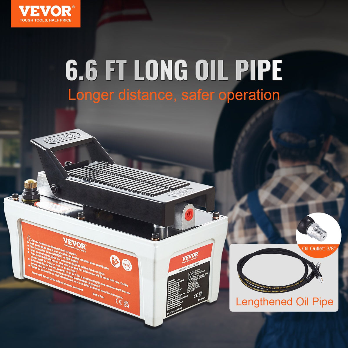 VEVOR Air Hydraulic Pump, 10,000 PSI 1/2 Gal Reservoir, NPT 3/8" Oil Outlet, NPT
