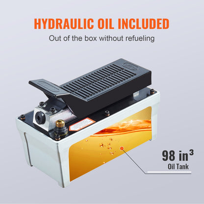 Air Hydraulic Pump, 10,000 PSI, 1.6L Reservoir, Foot Pedal, 2m Pipe, Gray