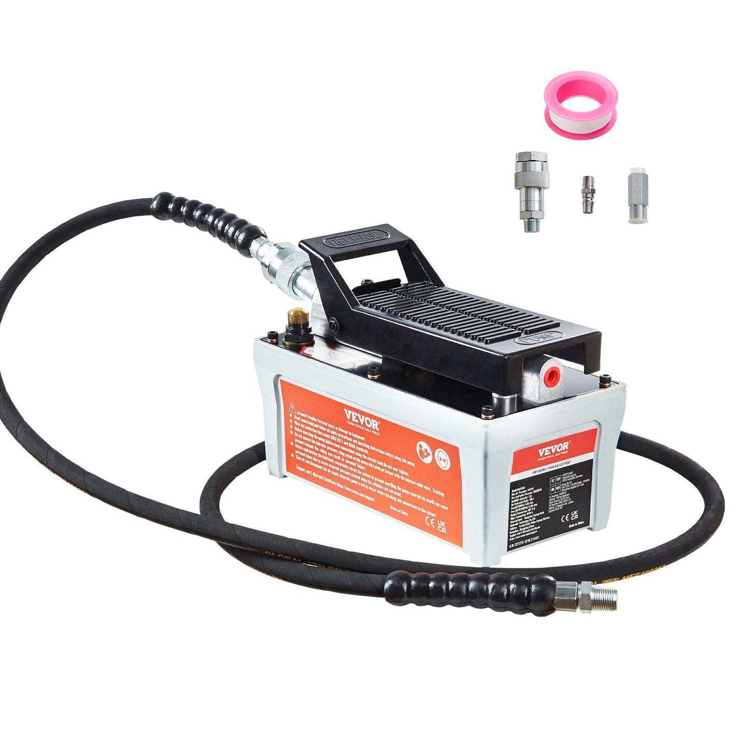 Air Hydraulic Pump, 10,000 PSI, 1.6L Reservoir, Foot Pedal, 2m Pipe, Gray