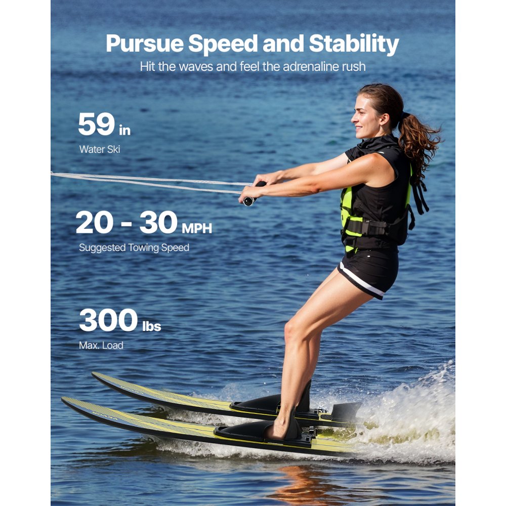 VEVOR 150 cm Water Skis Combo Adults Water Skis with X-7 Adjustable Bindings