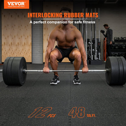 12-Piece Gym Floor Mats, 14 mm EVA Foam & Rubber, 4.5 m² Coverage, Black/Gray