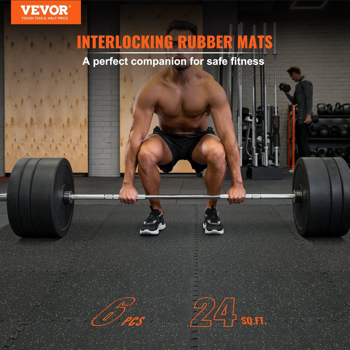 6-Piece Gym Floor Mats, 0.5m Thick, 2.2㎡ EVA Foam & Rubber Interlocking Tiles