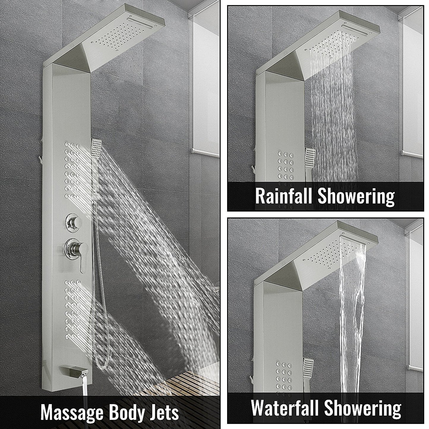 5-in-1 Stainless Steel Shower Panel with Handheld Head & Massage Jets