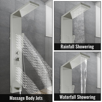 5-in-1 Stainless Steel Shower Panel with Handheld Head & Massage Jets