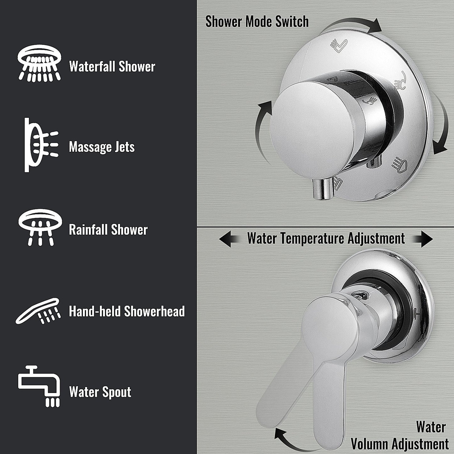5-in-1 Stainless Steel Shower Panel with Handheld Head & Massage Jets