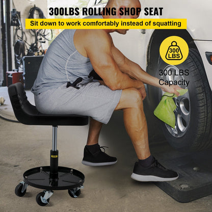 Adjustable Garage Stool with Casters, 135KG Capacity, Tool Tray, 0.4-0.5m Height