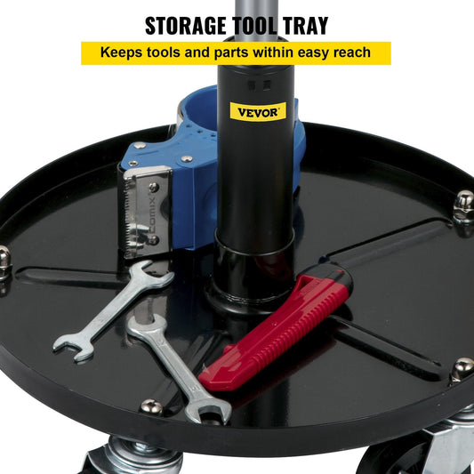 Adjustable Garage Stool with Casters, 135KG Capacity, Tool Tray, 0.4-0.5m Height