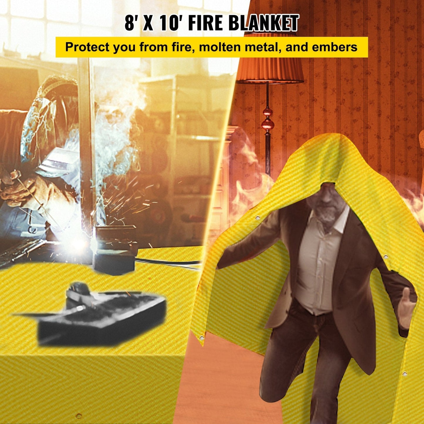 Gold Fire Retardant Fiberglass Welding Blanket, 2.4 x 3.05 m, with Carry Bag