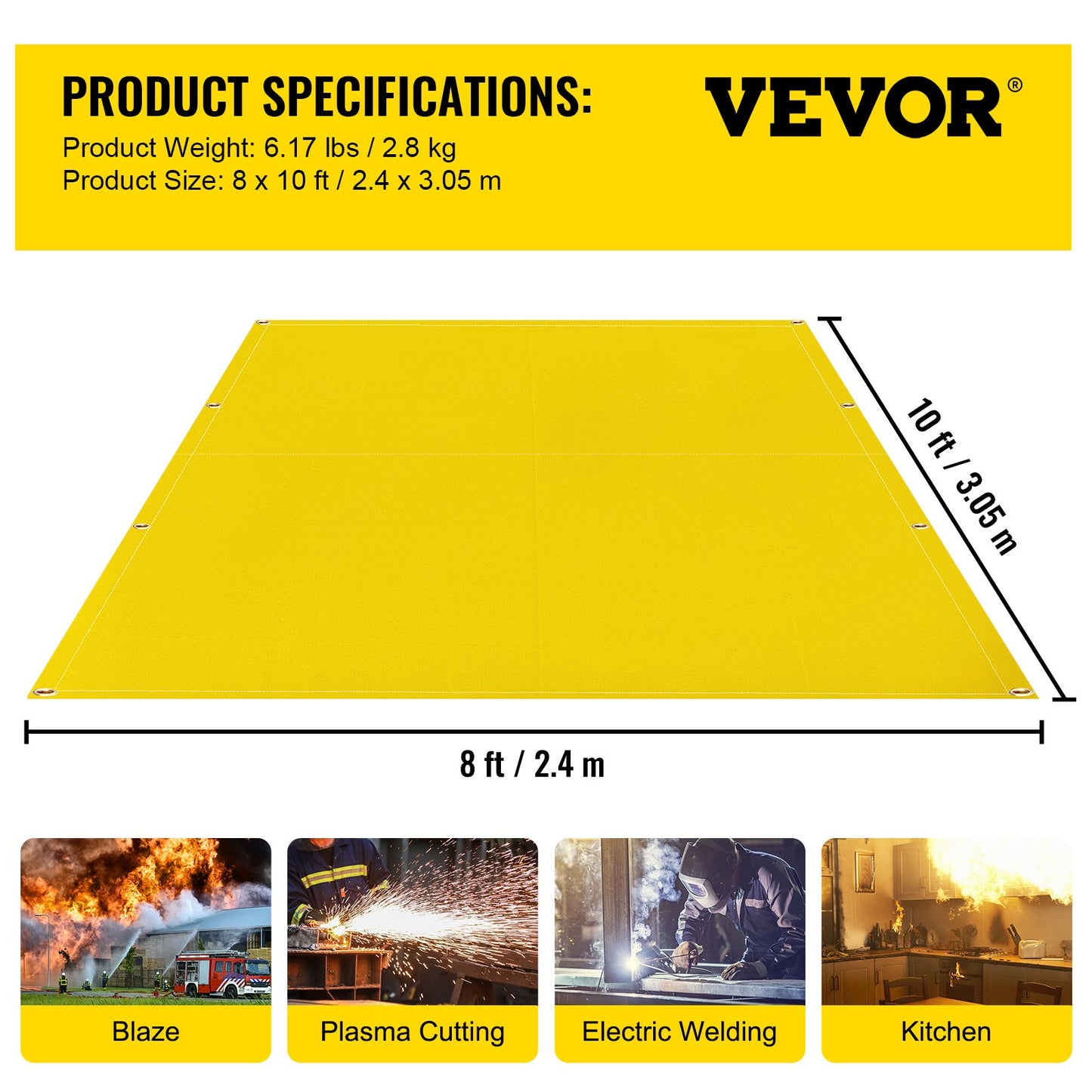 VEVOR 8 x 10 Ft Welding Blanket Gold Fiberglass Blanket Portable Fiberglass Fire