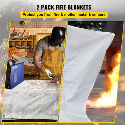 VEVOR Fire Blankets, 2 Pack Welding Blankets, 8' x 10'?Fire Suppression Blanket,