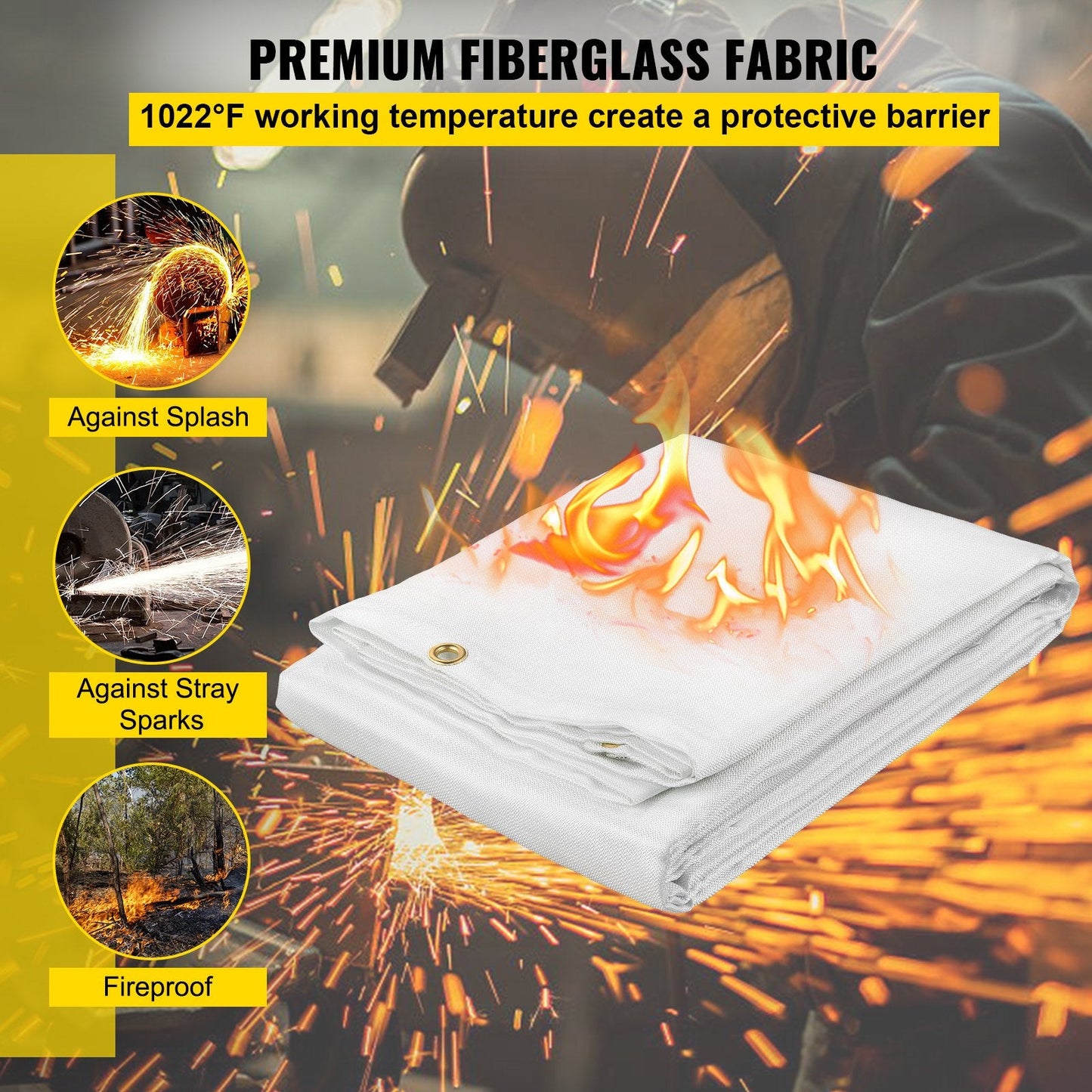 Fire Safety Blanket 2 Pack, 2.44 x 3.05 m, 550°C Flame Retardant, 12 Grommets