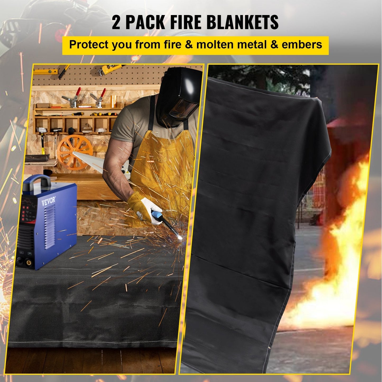 Emergency Fiberglass Fire & Welding Blanket Set - 2.44 x 3.05 m, 2 Pack