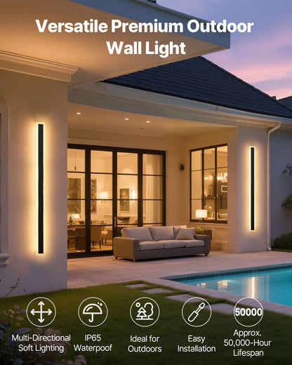 Outdoor Wall Lights, 2 Pack, 1200 mm Long Strip Modern Exterior Wall Sconce Light Fixtures, 3000K Warm White, IP65 Waterproof Anti-Rust Outside Wall Mount Lighting, for House, Porch, Garage