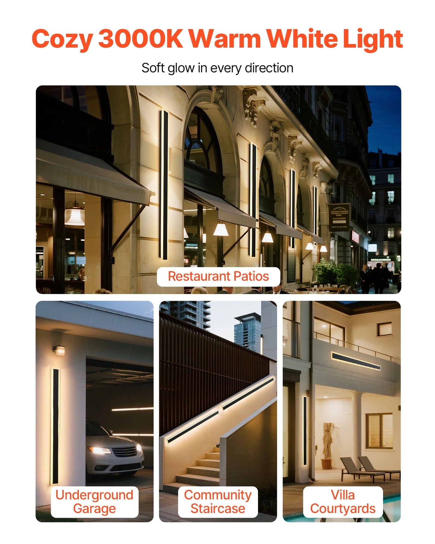 Outdoor Wall Lights, 2 Pack, 1200 mm Long Strip Modern Exterior Wall Sconce Light Fixtures, 3000K Warm White, IP65 Waterproof Anti-Rust Outside Wall Mount Lighting, for House, Porch, Garage