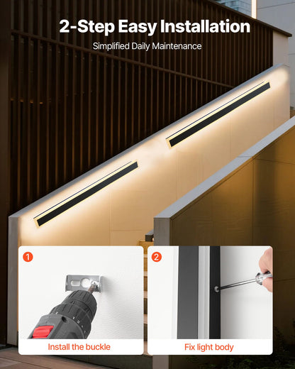 Outdoor Wall Lights, 2 Pack, 1000 mm Long Strip Modern Exterior Wall Sconce Light Fixtures, 3000K Warm White, IP65 Waterproof Anti-Rust Outside Wall Mount Lighting, for House, Porch, Garage