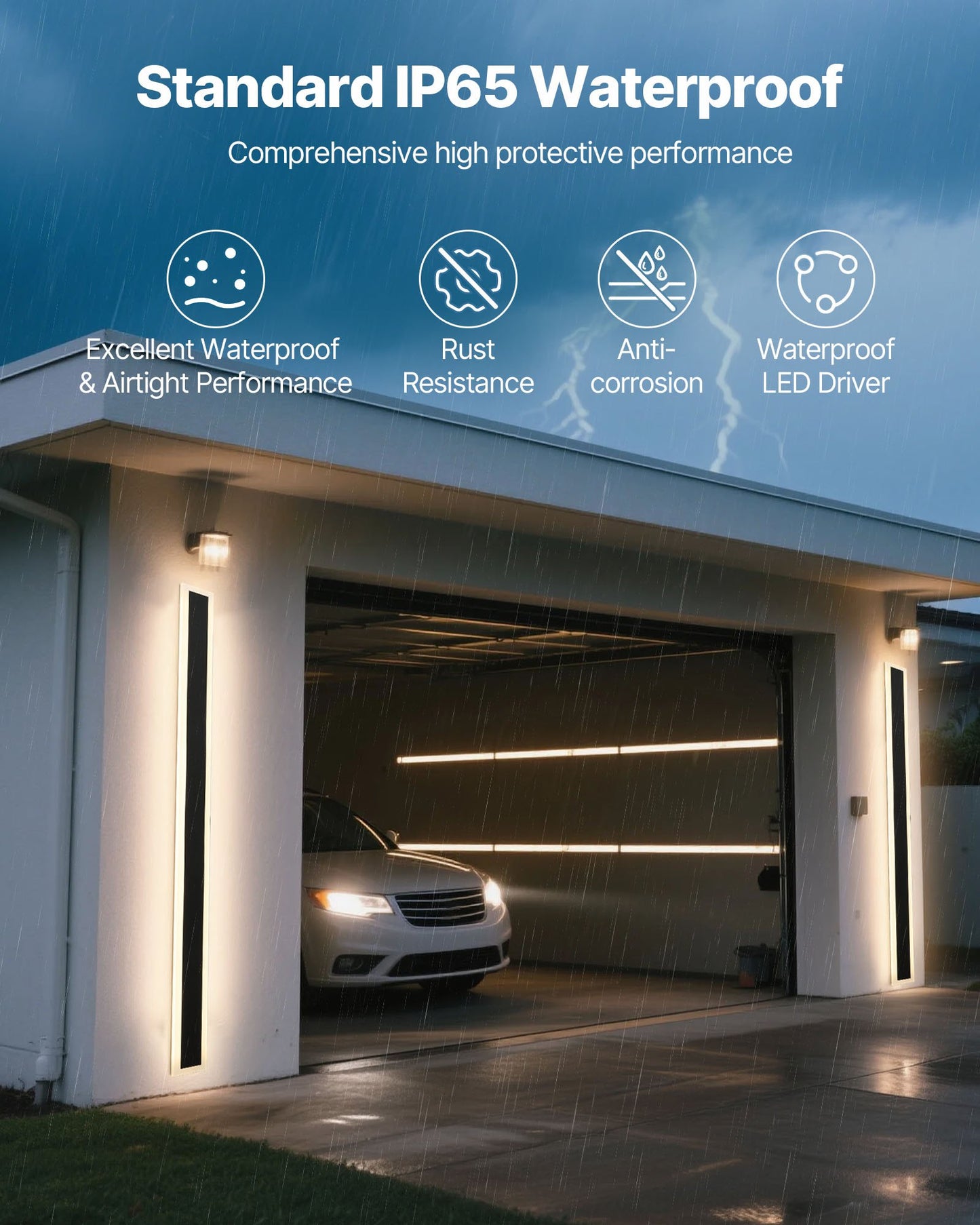 Outdoor Wall Lights, 2 Pack, 1500 mm Long Strip Modern Exterior Wall Sconce Light Fixtures, 2700K-6000K, IP65 Waterproof Anti-Rust, Dimmable Outside Wall Mount Lighting, for House Porch Garage