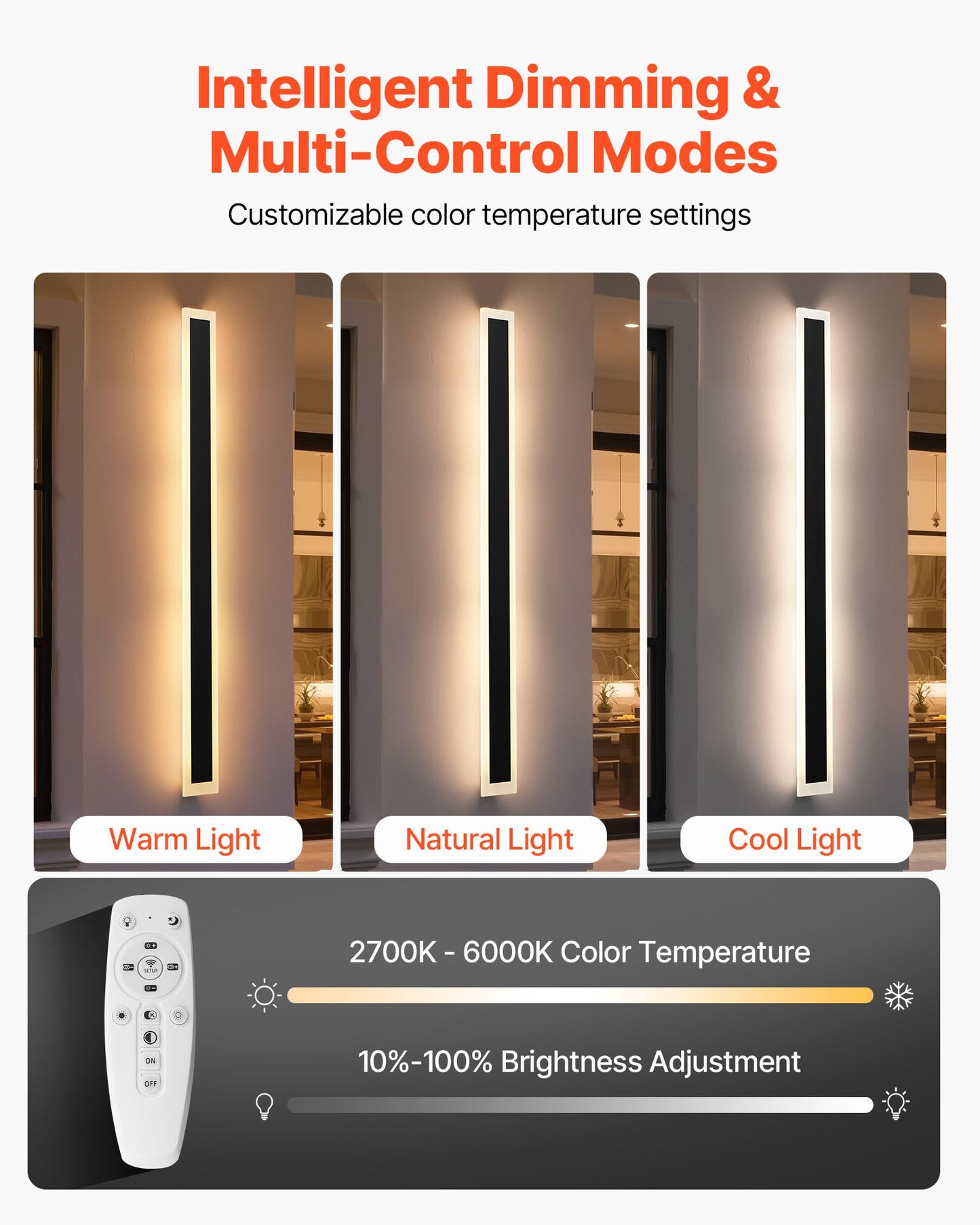 Outdoor Wall Lights, 2 Pack, 1500 mm Long Strip Modern Exterior Wall Sconce Light Fixtures, 2700K-6000K, IP65 Waterproof Anti-Rust, Dimmable Outside Wall Mount Lighting, for House Porch Garage