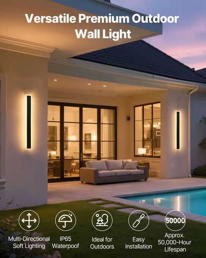 Outdoor Wall Lights, 2 Pack, 600 mm Long Strip Modern Exterior Wall Sconce Light Fixtures, 2700K-6000K, IP65 Waterproof Anti-Rust, Dimmable Outside Wall Mount Lighting, for House Porch Garage