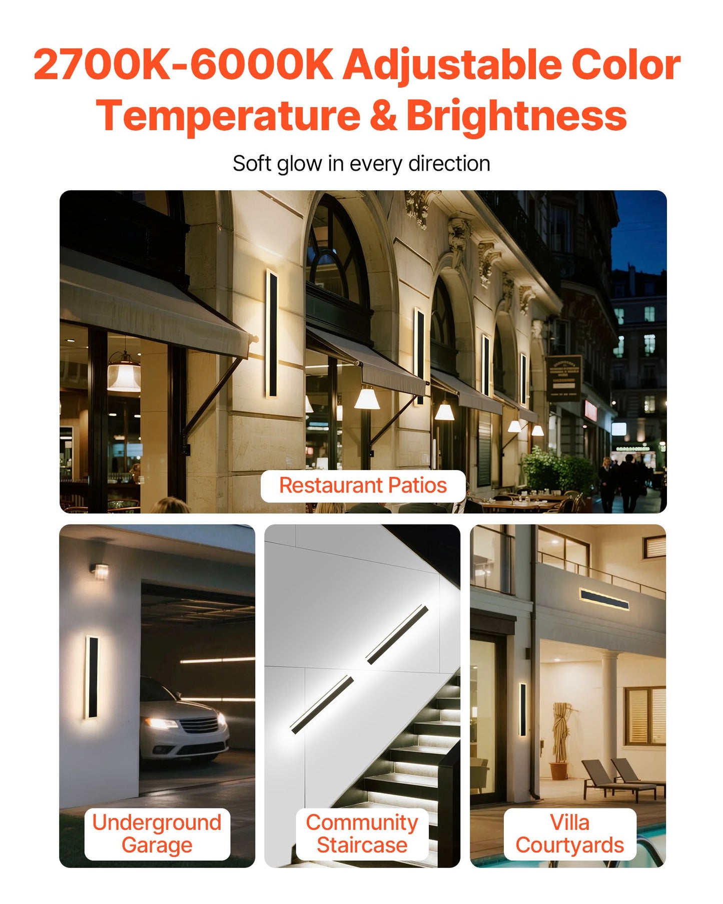 Outdoor Wall Lights, 2 Pack, 600 mm Long Strip Modern Exterior Wall Sconce Light Fixtures, 2700K-6000K, IP65 Waterproof Anti-Rust, Dimmable Outside Wall Mount Lighting, for House Porch Garage