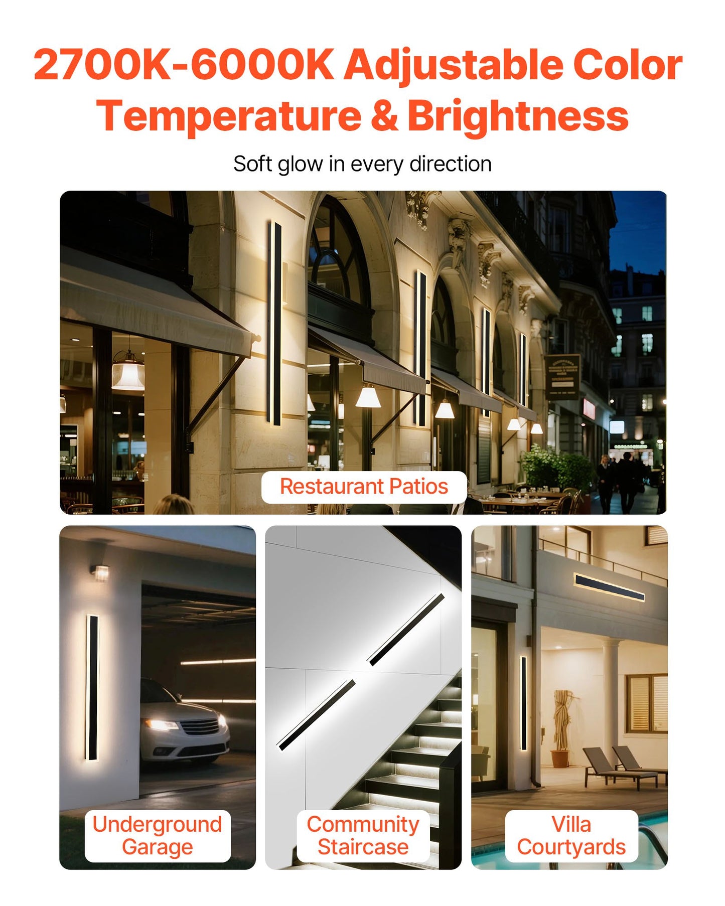 Outdoor Wall Lights, 2 Pack, 1000 mm Long Strip Modern Exterior Wall Sconce Light Fixtures, 2700K-6000K, IP65 Waterproof Anti-Rust, Dimmable Outside Wall Mount Lighting, for House Porch Garage