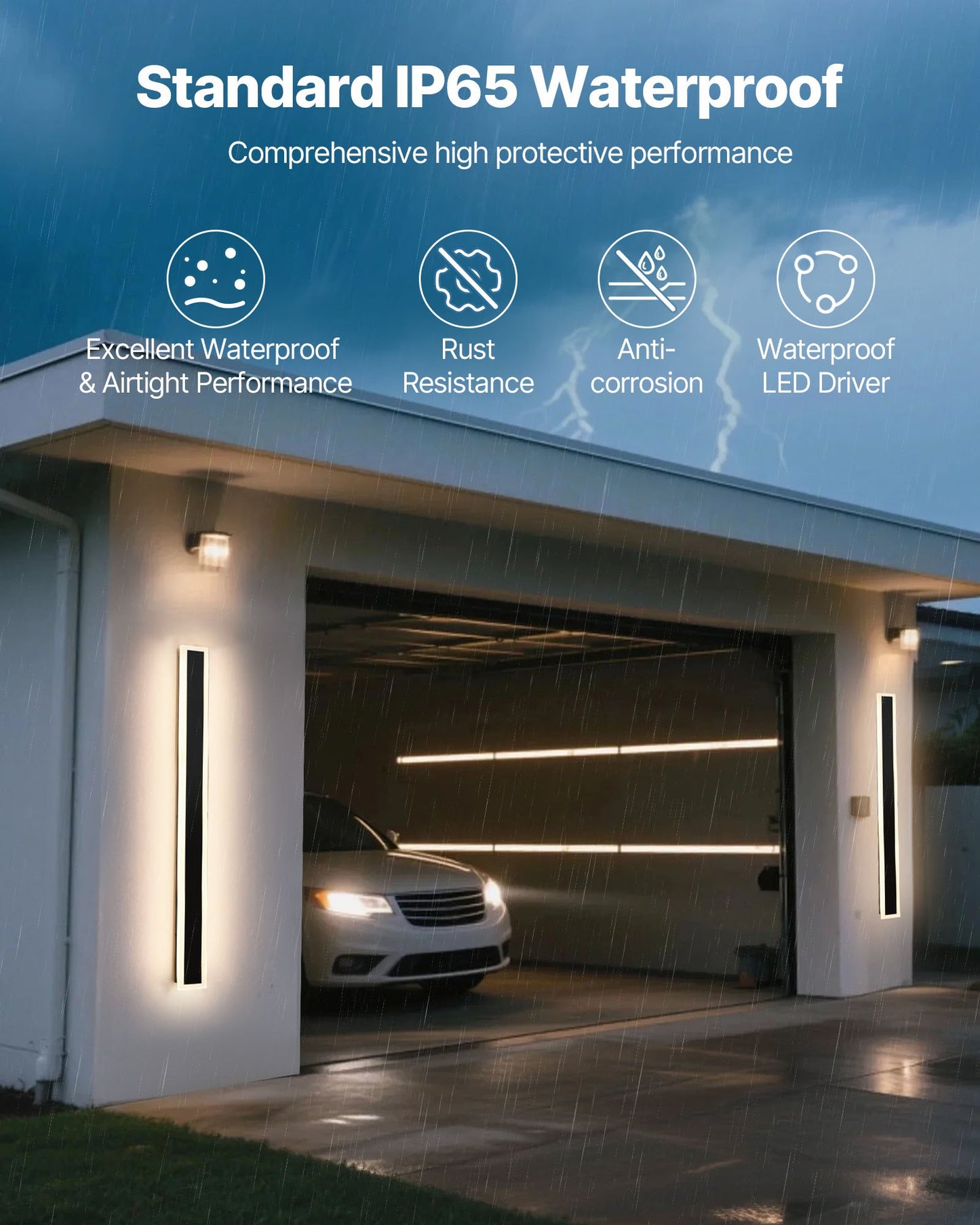 Outdoor Wall Lights, 2 Pack, 1000 mm Long Strip Modern Exterior Wall Sconce Light Fixtures, 2700K-6000K, IP65 Waterproof Anti-Rust, Dimmable Outside Wall Mount Lighting, for House Porch Garage
