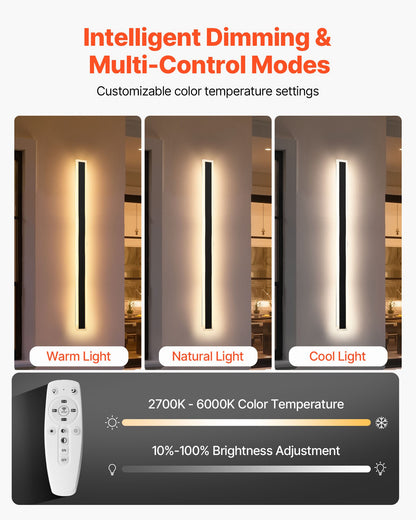 Outdoor Wall Lights, 2 Pack, 1000 mm Long Strip Modern Exterior Wall Sconce Light Fixtures, 2700K-6000K, IP65 Waterproof Anti-Rust, Dimmable Outside Wall Mount Lighting, for House Porch Garage