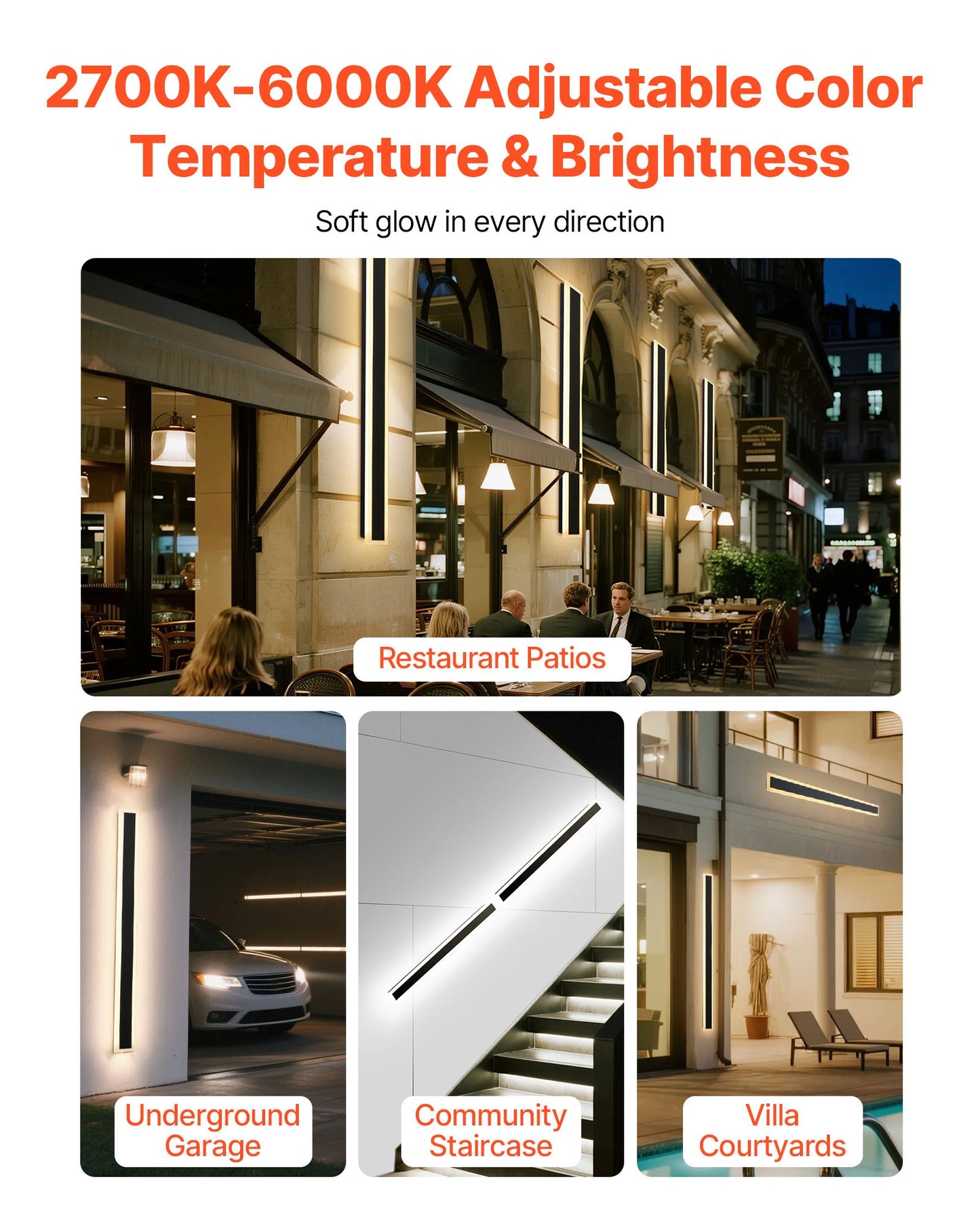 Outdoor Wall Lights, 2 Pack, 1200 mm Long Strip Modern Exterior Wall Sconce Light Fixtures, 2700K-6000K, IP65 Waterproof Anti-Rust, Dimmable Outside Wall Mount Lighting, for House Porch Garage